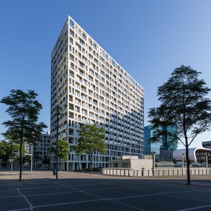 DC Living, geplant von Baumschlager Hutter Partners. Wohnhaus auf der Donauplatte, Bild von MANFRED SODIA photography
